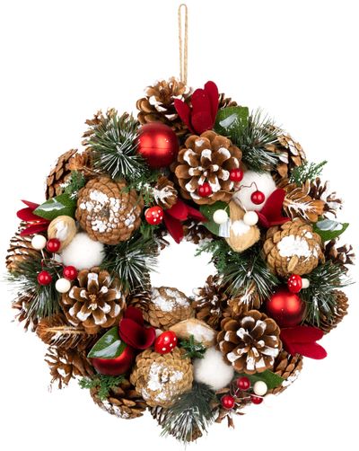 Wreath MagicHome Vianoce, natural, hanging, with fir and toadstools, 30x8 cm