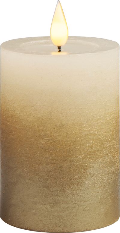 Gyertya MagicHome Karácsony, LED, 2xAAA, egyszerű világítás, krémszínű/arany, metál hatású, 7x10 cm