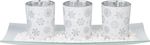 Candle Holder MagicHome Christmas, on tray, for tealight candles, white, 26x12x7 cm