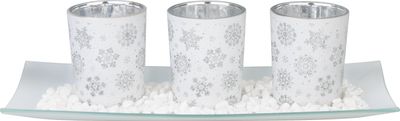 Candle Holder MagicHome Christmas, on tray, for tea lights, white, 26x12x7 cm