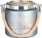 Candle Holder MagicHome Christmas, grey, with landscape, with string, 10x10 cm