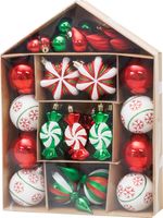 Gömbök MagicHome Karácsony, készlet, 32 db, piros-zöld-fehér, vegyes, karácsonyfára