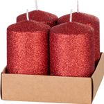 Candle MagicHome Christmas, 4.8x8 cm, cylindrical, pack of 4 pcs, red, with glitter, Advent