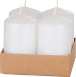 Gyertya MagicHome Karácsony, 4,8x8 cm, hengeres, csomag 4 db, fehér, csillámokkal, adventi