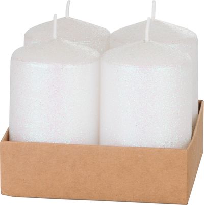 Candle MagicHome Christmas, 4.8x8 cm, cylindrical, pack. 4 pcs, white, with glitter, Advent