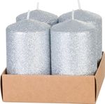 Candle MagicHome Christmas, 4.8x8 cm, cylindrical, pack of 4 pcs, silver, with glitter, Advent
