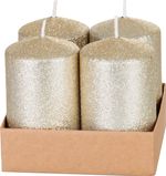 Gyertya MagicHome Vianoce, 4,8x8 cm, henger alakú, csomag 4 db, pezsgő színű, csillámos, adventi