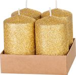 Candle MagicHome Christmas, 4.8x8 cm, cylindrical, pack of 4 pcs, gold, with glitter, Advent