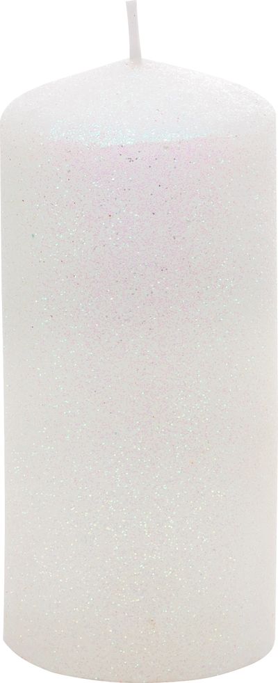 Gyertya MagicHome Karácsony, 5,5x12 cm, hengeres, fehér, csillámokkal