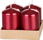 Candle MagicHome Christmas, 4x6 cm, cylindrical, pack of 4 pcs, red, metallic effect, Advent