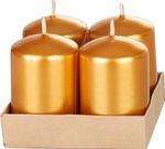 Candle MagicHome Christmas, 4x6 cm, cylindrical, pack of 4 pcs, gold, metallic effect, Advent