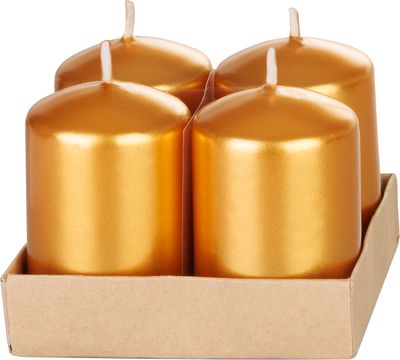 Gyertya MagicHome Karácsony, 4x6 cm, hengeres, csomag 4 db, arany, metál hatású, adventi