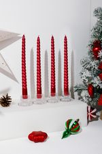 Candle MagicHome Christmas, 25 cm, pack of 4 pcs, red, spiral, twisted
