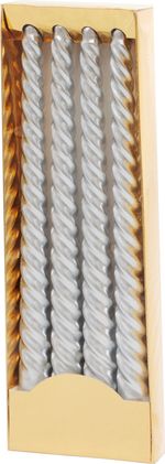Candle MagicHome Christmas, 25 cm, pack of 4 pcs, silver, spiral, twisted