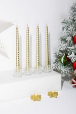 Candle MagicHome Christmas, 25 cm, pack of 4 pcs, champagne, spiral, twisted