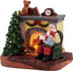 Dekoráció MagicHome Vianoce, Mikulás gyermekkel a kandallónál, LED, beltéri, 10,5x8x9 cm, gyűjtőcsom
