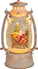 Lampáš MagicHome Vianoce Retro, LED teplá biela, so santom na saniach, s trblietkami, biely, 3xAA, plast, 13x11x24 cm