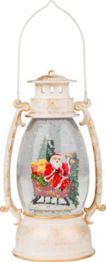 Lantern MagicHome Christmas Retro, LED warm white, with Santa on a sleigh, with glitter, white, 3xAA