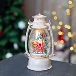 Lámpás MagicHome Karácsonyi Retro, LED meleg fehér, szánon ülő Mikulással, csillámmal, fehér, 3xAA,