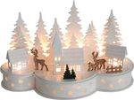 Decoration MagicHome Christmas, Village with deer, 10 LED warm white, 2xAA, MDF, 30x14x19.5 cm