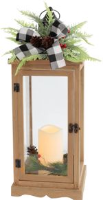 Lámpás MagicHome Karácsonyi, LED meleg fehér, 3xAAA, időzítő, barna, 20x20,5x51 cm, mozgó láng