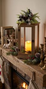 Lámpás MagicHome Karácsonyi, LED meleg fehér, 3xAAA, időzítő, barna, 20x20,5x51 cm, mozgó láng