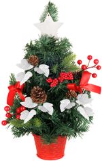 Karácsonyfa MagicHome Vianoce, díszített, piros, levelekkel, 40 cm