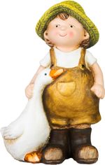 Decoration MagicHome, Boy with Goose in Brown Clothes, ceramic, 6.5x12.5x19 cm