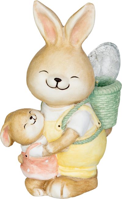 Dekoráció MagicHome, Nyuszi kicsivel és tojással, kerámia, 17,8x25,5x39 cm