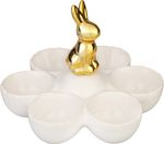 Decoration MagicHome, Rabbit with Egg Bowls, white, ceramic, 15x15x11.7 cm