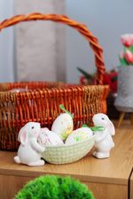 Decoration MagicHome, Rabbits with Egg Bowl, white, 12x26.5x11 cm