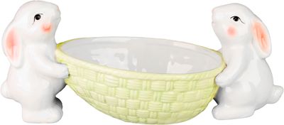 Dekoráció MagicHome, Nyuszik tálkával tojásokhoz, fehér, 12x26,5x11 cm