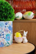 Decoration MagicHome, Rabbit with Egg Bowl, pink, Easter, 7x9x8 cm