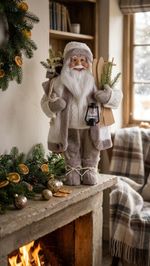 Decoration MagicHome Christmas, Santa, textile, grey, 16x26x45 cm