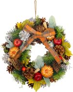 Hanging Wreath MagicHome Nature, autumn, orange, with bow, 30 cm
