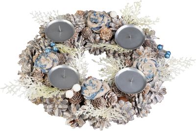 Wreath MagicHome Christmas, silver, 30 cm