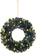 Hanging Christmas Wreath MagicHome, green-blue-gold, 29 cm
