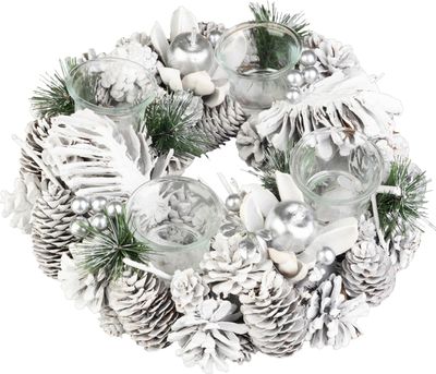 Wreath MagicHome Christmas, Advent, silver, 32 cm