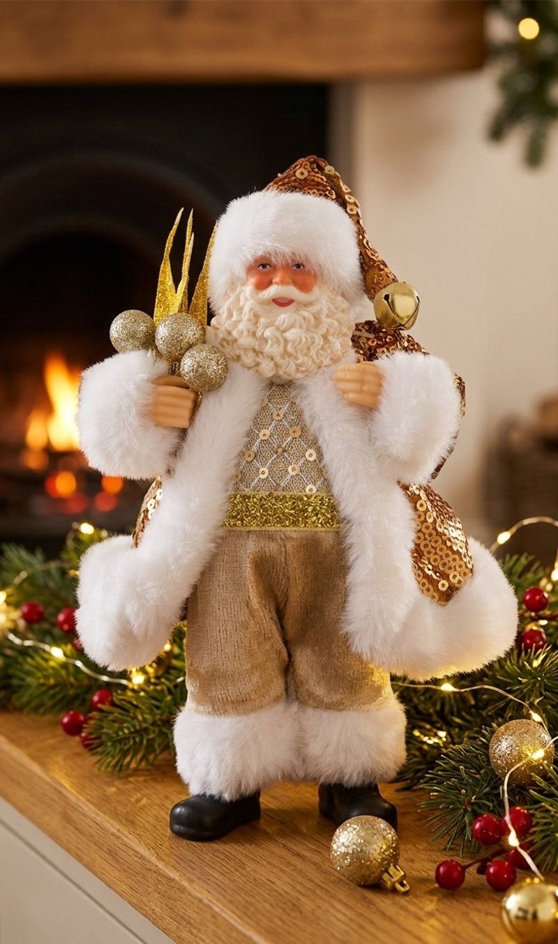 Dekorácia MagicHome Vianoce, santa, textil, zlatý, 6x11x18 cm