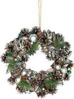Wreath MagicHome Christmas, hanging, green-silver, 30x30x8 cm