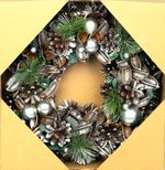 Wreath MagicHome Christmas, hanging, green-silver, 30x30x8 cm