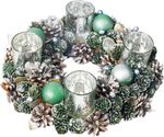 Veniec MagicHome Vianoce, adventný, zeleno-strieborný, 30 cm