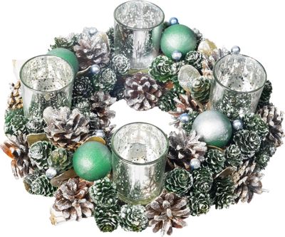 Veniec MagicHome Vianoce, adventný, zeleno-strieborný, 30 cm