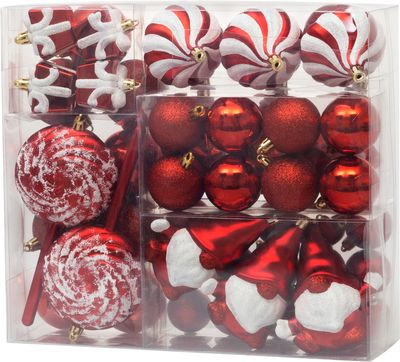 Baubles MagicHome Christmas, set, 47 pcs, red, mix, for Christmas tree