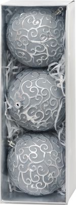 Balls MagicHome Christmas, set, 3 pcs, silver, for Christmas tree, 10 cm