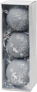 Balls MagicHome Christmas, set, 3 pcs, silver, for Christmas tree, 8 cm