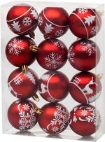 Gömbök MagicHome Karácsony, 12 db, 6 cm, piros fehér ornamentikával, karácsonyfára