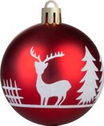 Gömbök MagicHome Karácsony, 12 db, 6 cm, piros fehér ornamentikával, karácsonyfára