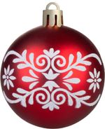 Gömbök MagicHome Karácsony, 12 db, 6 cm, piros fehér ornamentikával, karácsonyfára