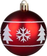Gömbök MagicHome Karácsony, 12 db, 6 cm, piros fehér ornamentikával, karácsonyfára